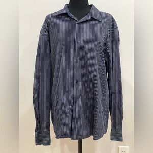 Calvin Klein XL‎ Navy/Blue/White Striped Collared Button Down 100% Cotton 136
